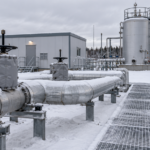 Обогрев нефтегазового оборудования зимой - трубопровод, арматура и резервуар на промышленной площадке